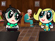 Buttercup and Bubbles appear as waitresses