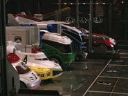 The Dekarangers' main machines inside DekaBase.