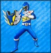 Kyoryu Blue Armed On as depicted in Super Sentai Battle: Dice-O