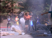 Psycho Rangers Diguised as Space Rangers attacks people