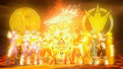 The Migthy morphing Rangers 2Cand Dino Charge Rangers using the Dino Power Ultra Blaster