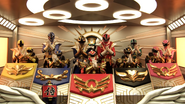 The Shinkengers and Goseigers after their victory in the Cockpit of Ground Hyper Gosei Great