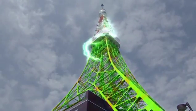 Anime depiction of the eiffel tower with power rangers