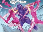Mia along with Rose and Sarah against Black Lion Warrior