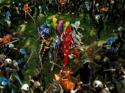 All the Rangers surrouned by the army monster