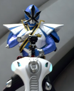 Blue Ranger Super Mega Mode in his cockpit