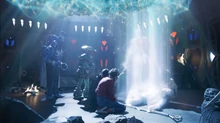 Izzy and the Rangers watch as Zayto's soul returns to the Grid.