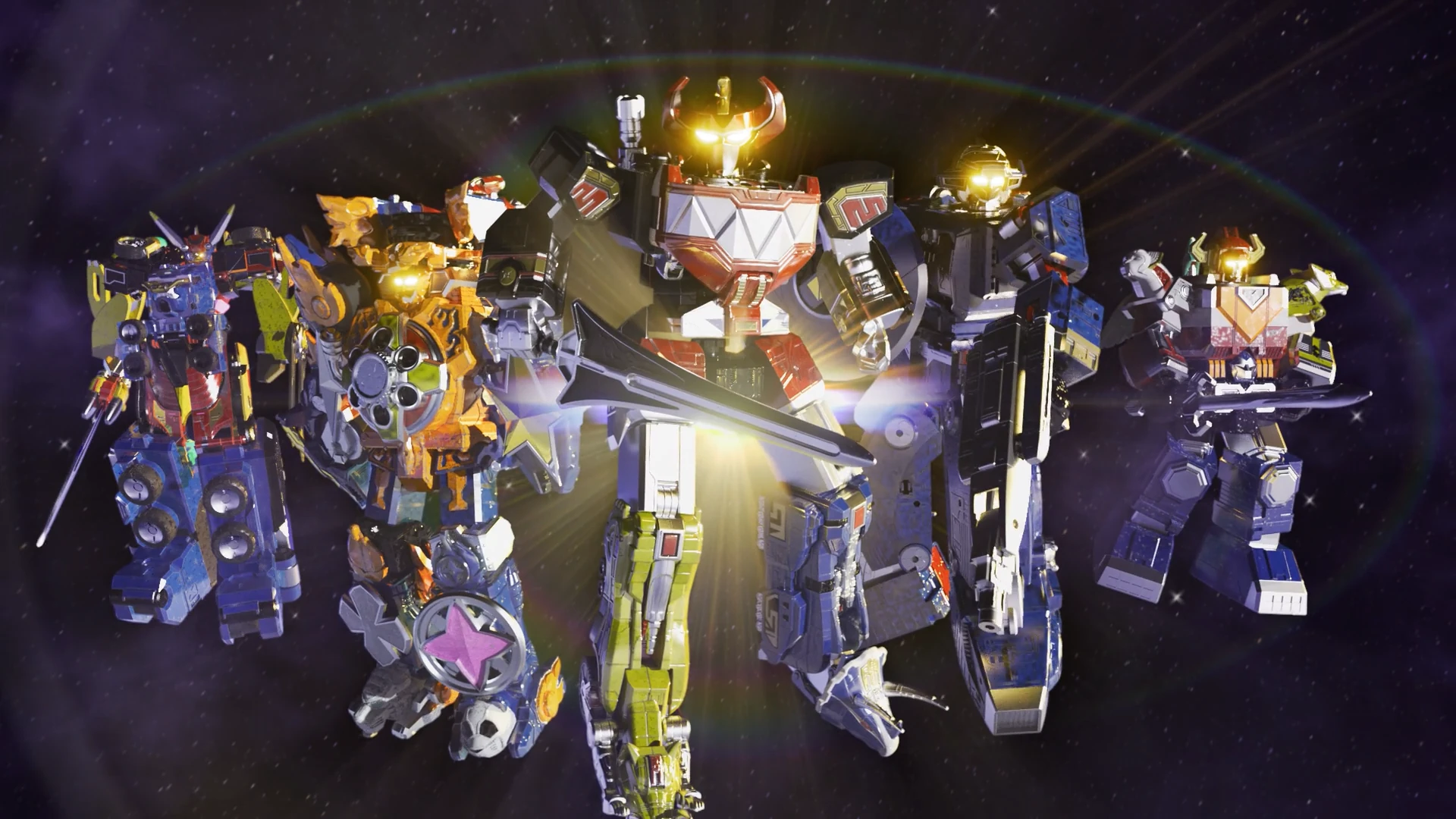 Galaxy, Dino, Astro, Beast-X and Ninja Blaze Megazords appear