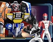 DriveMax Ultrazord as it appears in Power Rangers Super Legends with Will Aston and Mack Hartford