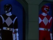 The Mighty Morphin' suits placed on display.