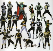 The 19 Black Rangers up to . Interestingly, Black Knight is present despite being previously only considered an Extra Hero. He is the only supposed non-ranger featured.