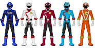 Sapphire, T-Rex, Mammoth, Triceratops and Orange RPM Rangers (active)