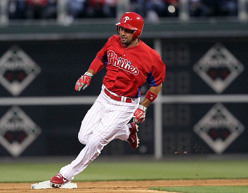 Photo: Philadelphia Phillies Shane Victorino remans on the ground