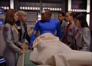 T.J. in the infirmary with the other Space Rangers