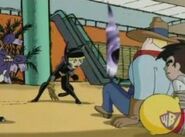 The Golden Tiger Claws (Xiaolin Showdown) allows the user to teleport via spacial tears.