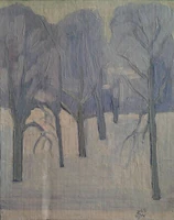 „Zima” Z. Wieczorek 1969 olej na płótnie 27cm x 34cm