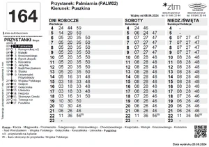 Tabliczka rozkładowa na przystanku  (rok 2024)