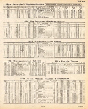 Rozkład jazdy pociągów (lata 40-te XX w), z uwzględnioną stacją Poznań Strzeszyn