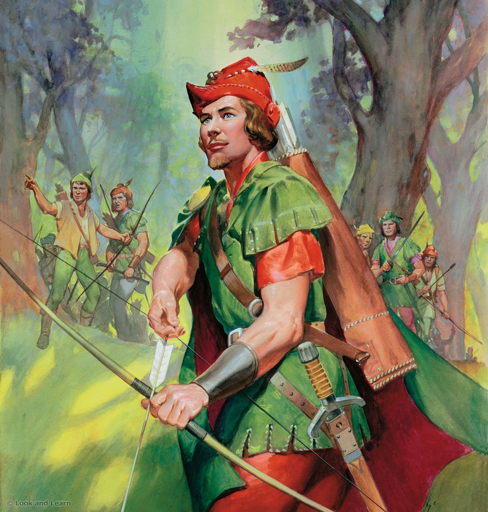 Anime depiction of robin hood with saxon armor and long bow