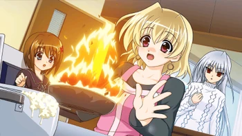 The image that let to the "Reinforce Eins In A Sweater" exclamation. Also pictured, Shamal's terrible cooking skills.