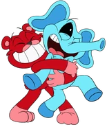 A unused artwork of Bubba Bubbaphant being squeezed by Bobby BearHug.