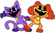 Merch artwork of CatNap and DogDay dancing.