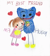 KidArtwork2.png (218 KB) A child's drawing of Huggy Wuggy hugging a girl, and the girl writing "My best friend" above them.