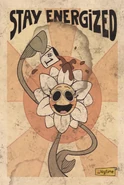 A poster of Daisy pouring coffee on her head with the words, “Stay Energized”, above it. This is shown in Chapter 3.