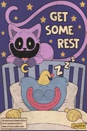 A poster of CatNap putting Huggy Wuggy to sleep reading "Get Some Rest" found in Home Sweet Home.