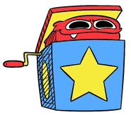 A mural of Boxy smugly peeking his head out from his box.