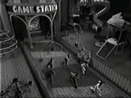 Mommy Long Legs throwing and killing employees in the Game Station in The Hour of Joy.