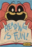 A poster of DogDay holding a book while it’s saying reading is fun.