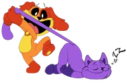 A unused artwork of DogDay pulling CatNap's tail.