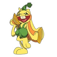 A mural of Bunzo Bunny joyously posing.