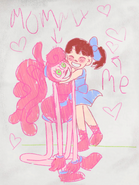 A drawing of a child hugging Mommy Long Legs.