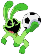 A promotional artwork of Hoppy Hopscotch kicking a soccer ball.