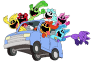 Unused Artwork of The Smiling Critters driving a toy car