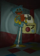 A cardboard cutout of Huggy Wuggy found before The Player picks up the Poppy Key.