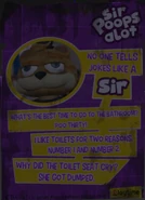 The three poop puns seen on the back of Sir Poops-A-Lot's toy-box.