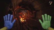 The Player & Ollie looking at the now destroyed train from Chapter 2.