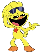 A merch render of KickinChicken lifting up his shades and flexing.