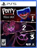 Huggy Wuggy featured alongside Mommy Long Legs and CatNap in the cover art of Poppy Playtime's Triple Pack.