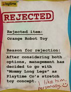 The rejection of Orange Robot Toy.