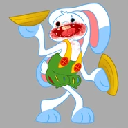 An early color variation of Bunzo, in which he appears more like a clown. He also appears without his party hat and he has blood around his mouth.