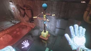 The Player solving a puzzle in one of the Gas Production Zone rooms.