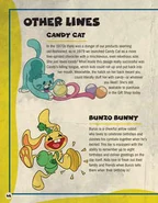 A918yiq9l 1xlctp2 b8.png (150 KB) One of the pages revealed in the Scholastic Trade Parade. This one is labeled "Other Lines" (likely implying the previous pages were about Playtime Co.'s toy lines) and features Candy Cat and Bunzo Bunny.