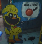 A cardboard cutout of KickinChicken found next to Elliot's Express.