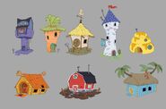 All of the Smiling Critters' houses; artwork created by Scott Forester.