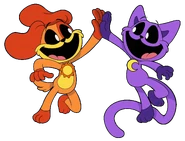 Merch artwork of CatNap and DogDay high-fiving.
