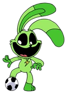 A promotional artwork of Hoppy Hopscotch, with her about to kick a soccer ball.